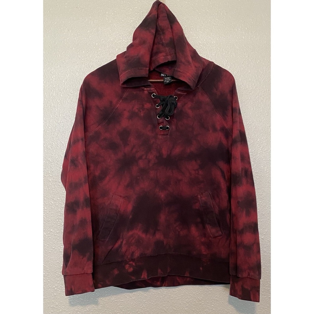 Hot Topic Women's Red Black Hoodie Tie Dye Medium Pockets Lacing Goth Y2K